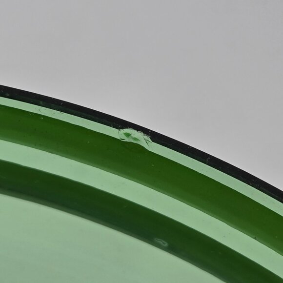 Vintage Bohemian Green Glass Lidded Candy Dish With Gold Stripes Mid Century - Picture 8 of 16